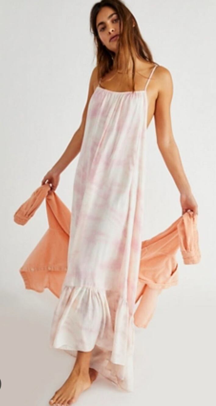 Intimately Free People Full On Pink White Maxi Slip Dress Medium